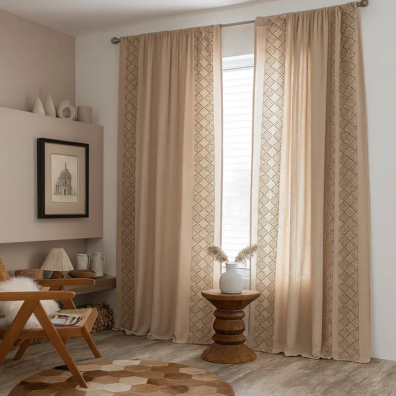 Beige Printed Curtains
